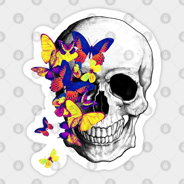 Tribe Skull With Butterflies Sticker by Collagedream